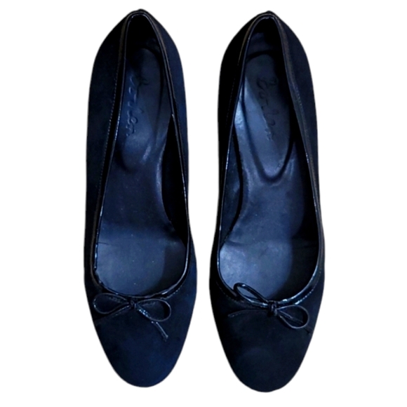 Boden Heels Black Suede Leather Kitten Heel Bow Tie Cushioned Footbed Round Toe - Picture 5 of 12